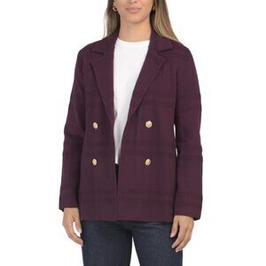ANNE KLEIN Deep Plum Long Sleeve Double Breasted Jacket
